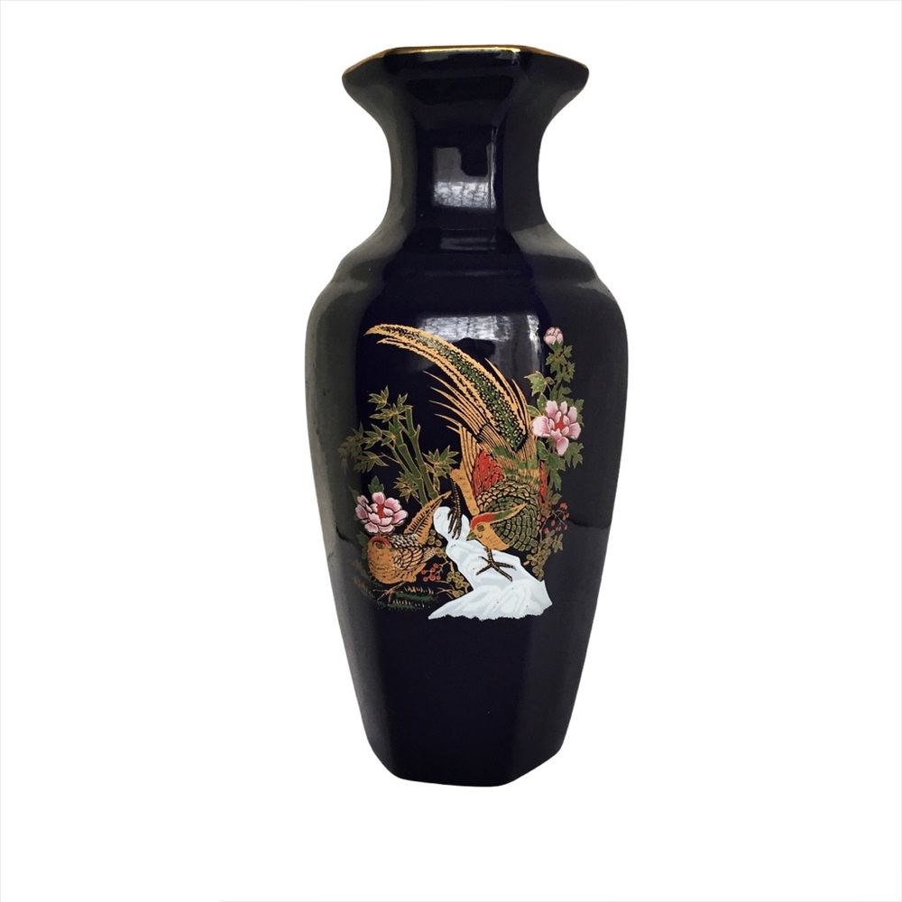 Vintage Cobalt Blue Japanese Golden Bird Vase